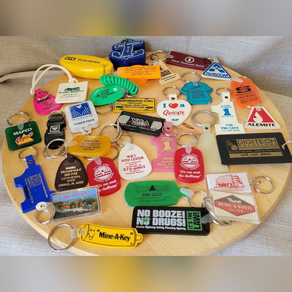 Vintage 1990's Lot of 35 Businesses Key & Card Holders / Key Rings/ Keychains